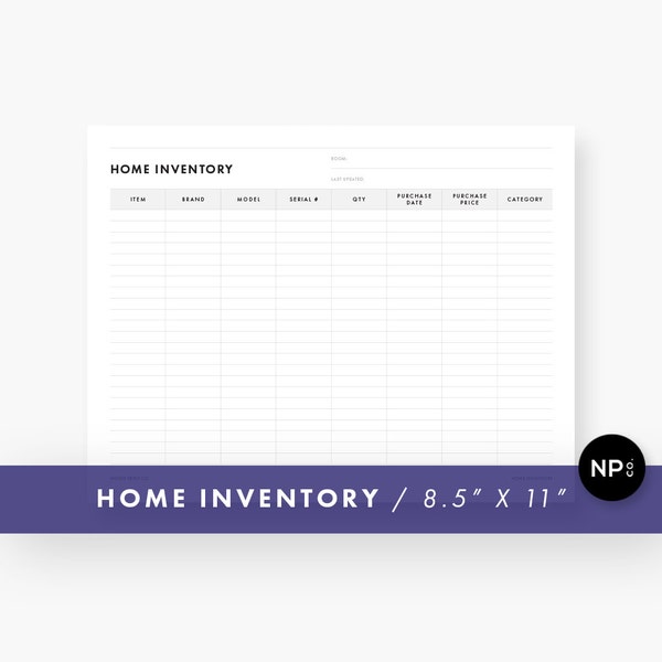 Home Inventory Information Sheet - 8.5 x 11 Letter Size - Printable PDF - Instant Digital Download - Minimalist Modern - Black and White