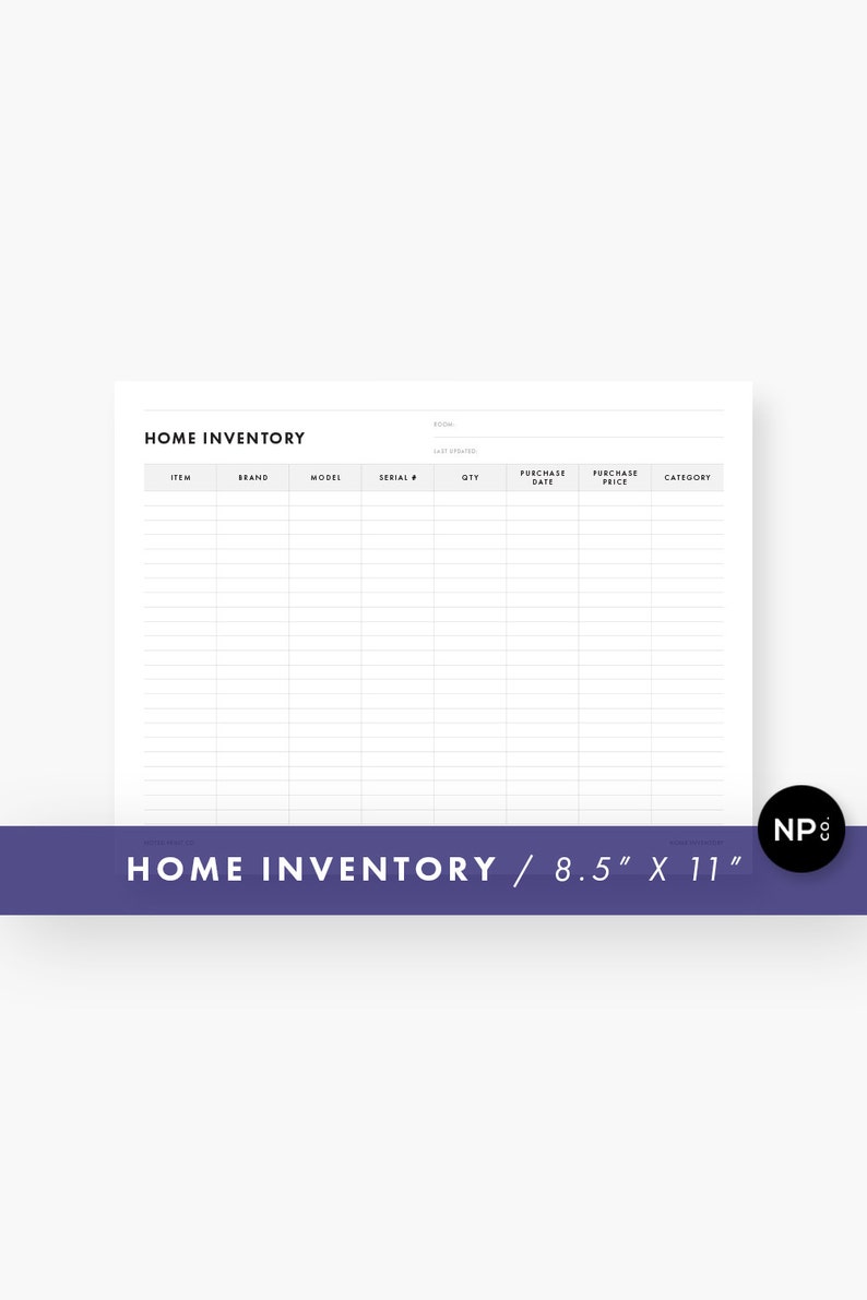 Home Inventory Information Sheet 8 5 X 11 Letter Size Printable PDF Instant Digital Download Minimalist Modern Black And White