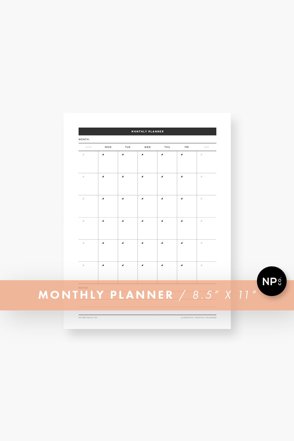 Monthly Calendar Printable Minimalist Planner Modern Organizer 8.5 X 11 ...