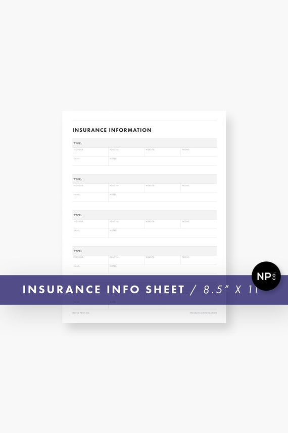 Printable Insurance Information Template – CBAH