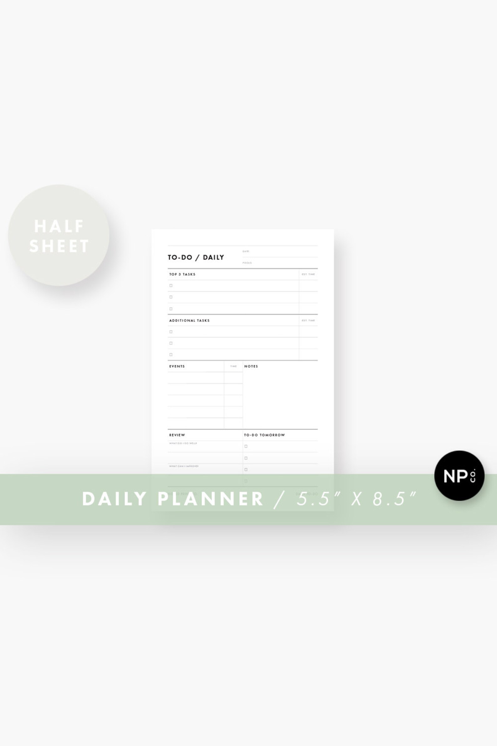 Daily Planner 5.5 X 8.5 Half Sheet Printable PDF Instant Download to Do ...