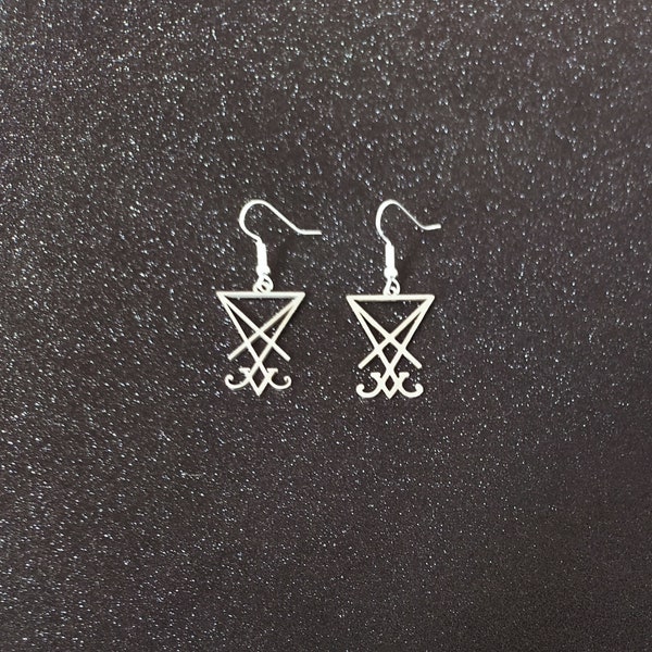 Sigil of Lucifer symbol earrings in stainless steel on silver plated hooks. Satan. Occult. Satanism. Satanist. Devil. Baphomet.