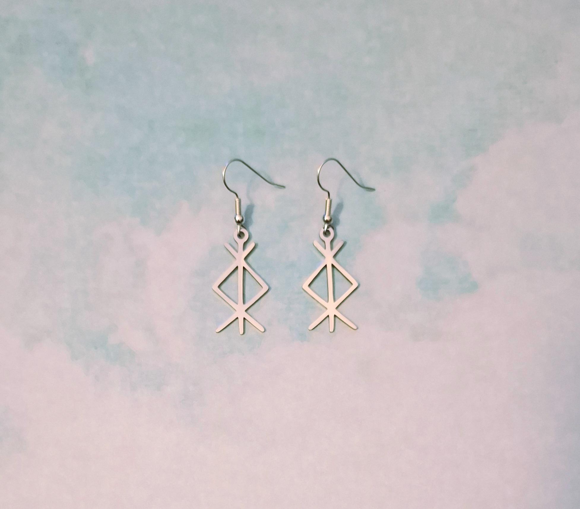 Protection Bind Rune Stainless Steel Drop Earrings. Algiz. Norse. Rune ...