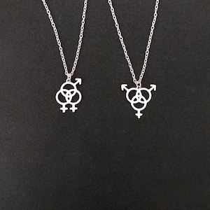Stainless steel Male or female bisexual pendant necklace on an 18 inch silver plated chain. LGBTQ. Pride. Bi pride. LGBTQ+.