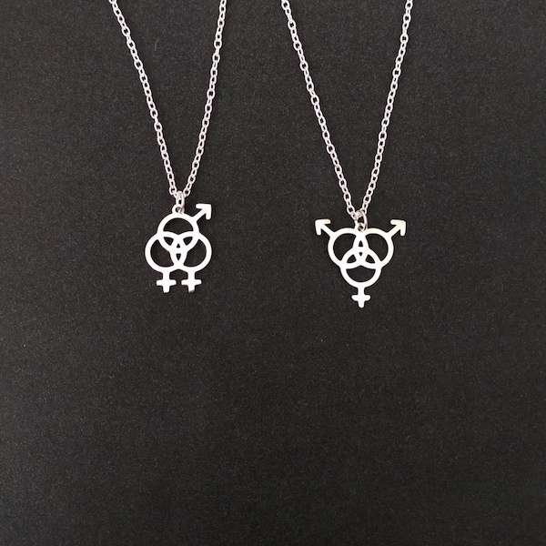 Stainless steel Male or female bisexual pendant necklace on an 18 inch silver plated chain. LGBTQ. Pride. Bi pride. LGBTQ+.