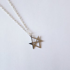 Stainless steel Unicursal hexagram Crowley thelema sigil with silver plated 18 inch chain.