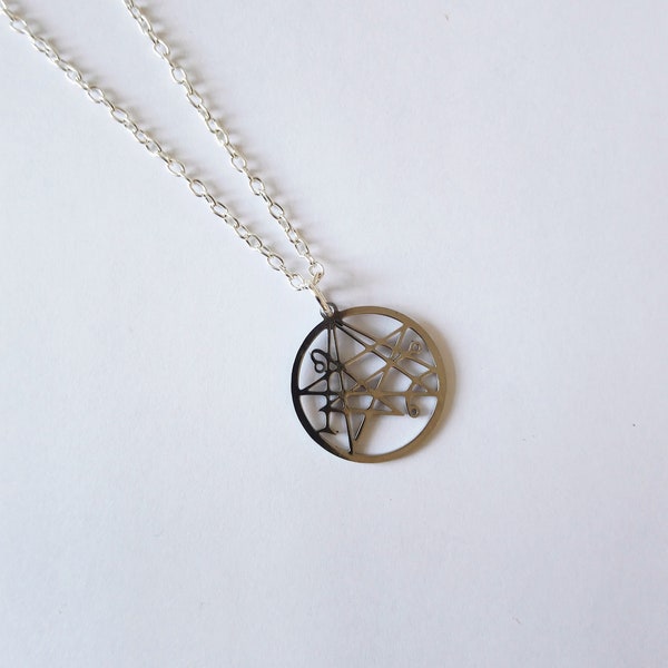 Necronomicon symbol silver plated pendant necklace. 20 inch chain.