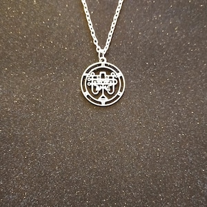 Andras sigil. Lesser key of Solomon. Ars Goetic Goetia demon sceal seal symbol stainless steel pendant on a silver plated 18 inch  chain.
