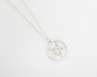 Stainless steel Inverted pentagram symbol with silver plated 18 inch chain. Pentacle. Reverse pentagram. Reverse pentacle. Witchcraft.