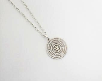 Stainless steel Wheel of Hecate symbol with a silver plated 18 inch  chain. Occult. Lilith. Demon. Sigil. Goddess. Femininity. Female.