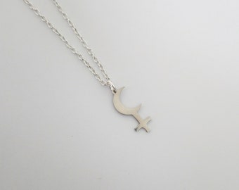 Stainless steel Lilith black moon symbol with silver plated 18 inch chain.