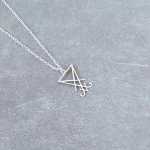 Stainless steel Sigil of Lucifer symbol with silver plated pendant necklace. 18 inch chain.