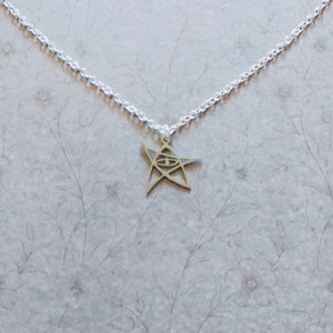 Cthulhu Mythos Elder Sign symbol stainless steel pendant with a silver plated 18 inch chain necklace. Cthulu
