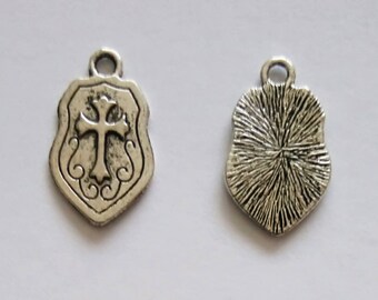 5 Knights Shield Charms. Tibetan Silver.