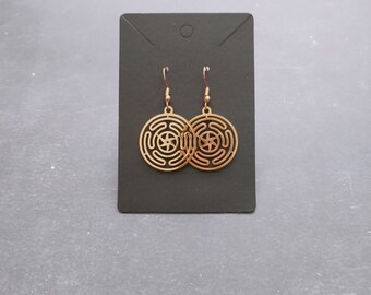Wheel of Hecate symbol gold plated drop earrings. Occult. Lilith. Demon. Sigil. Goddess. Femininity. Female. Hekate.