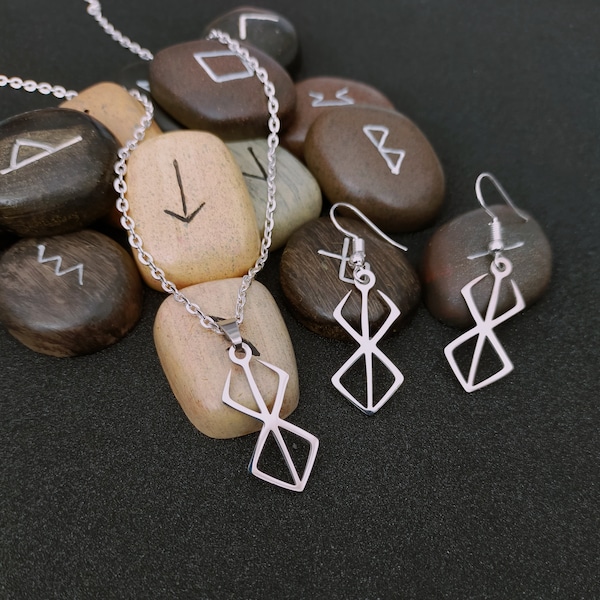 Berserker rune stainless steel pendant necklace or earrings. Brand of sacrifice. Norse. Rune. Odin. Nordic. Mythology. Guts.