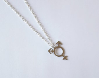 Transgender pride stainless steel pendant with silver plated necklace necklace. 18 inch chain. Pride. LGBTQ. Statement jewellery.