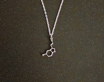 Serotonin Happiness Molecule Necklace. Silver Plated 18 Inch chain. Seratonin. Happy. Positivity. Good vibes.