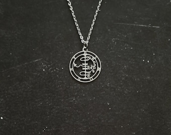 Seal of Asmodeus. Lesser key of Solomon. Ars Goetic Goetia demon sceal seal symbol stainless steel pendant on a silver plated 18 inch chain.