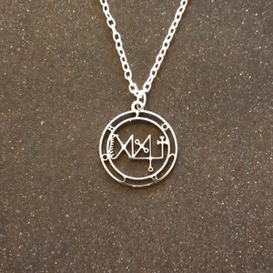 Sigil of Focalor. Lesser key of Solomon. Ars Goetic Goetia demon sceal seal symbol stainless steel pendant on a silver plated 18 inch chain.