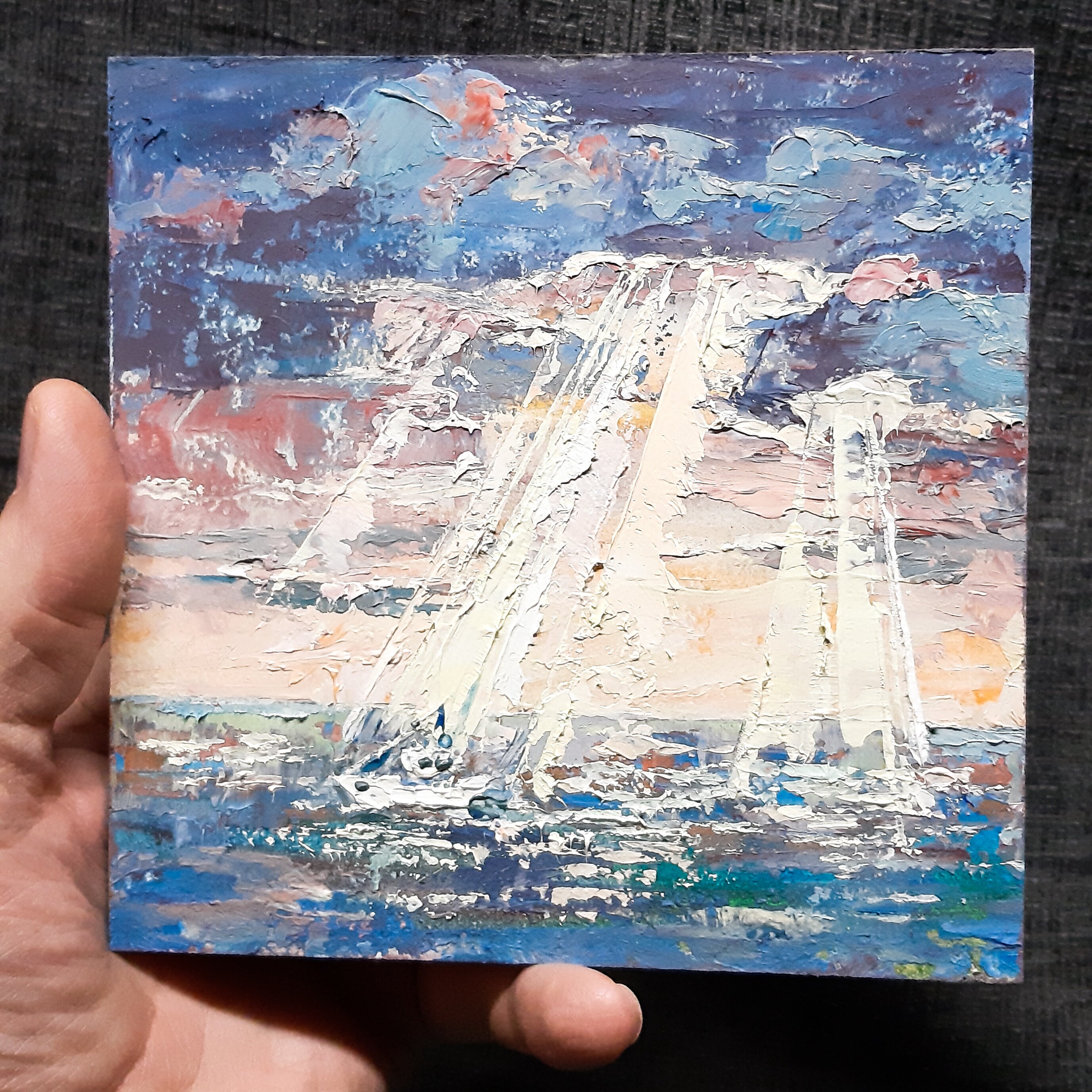 Oil Painting Sun Rays on the Sea. 6x6 Inch. Bright. Small. Etsy