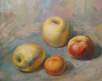 Kichen fruit oil painting.  Apples. Painting Fruit. Still life. Realistic handmade. Original Oil Painting 37x37cm