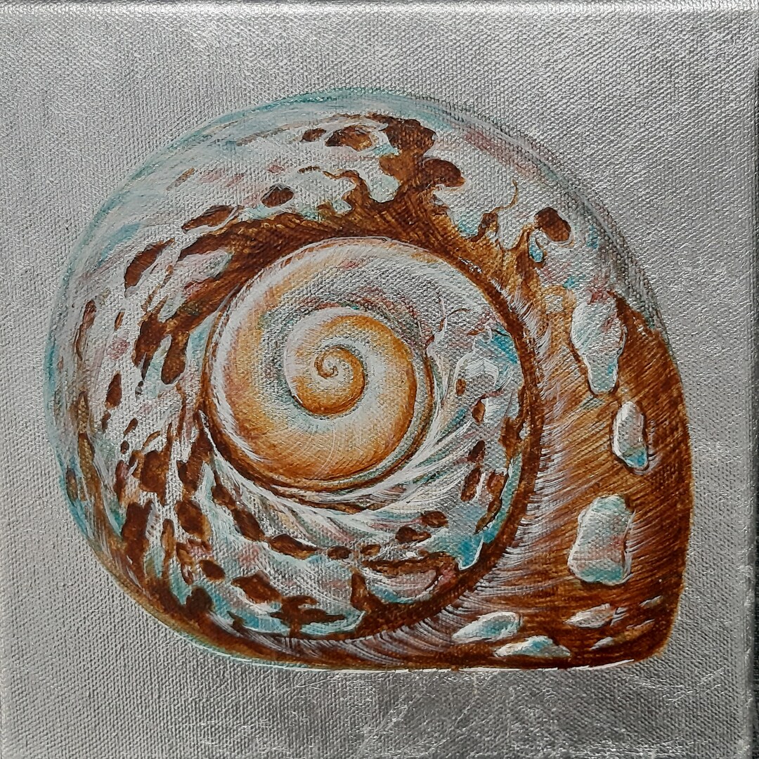 キャンバスに描かれた貝殻アート シルバー オリジナルアート 楽観的な