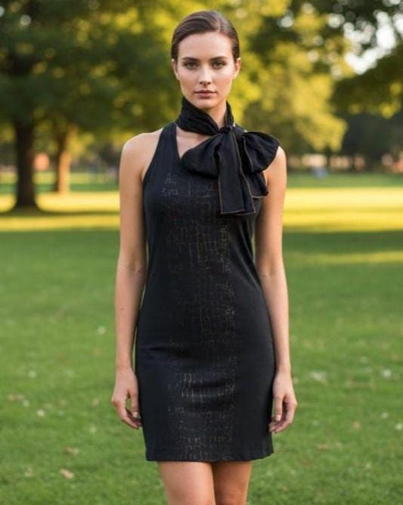 Black Racerback Tank Dress with Sash/Cotton Modal Knit Dress/Snakeskin Details/Sweet Virtues