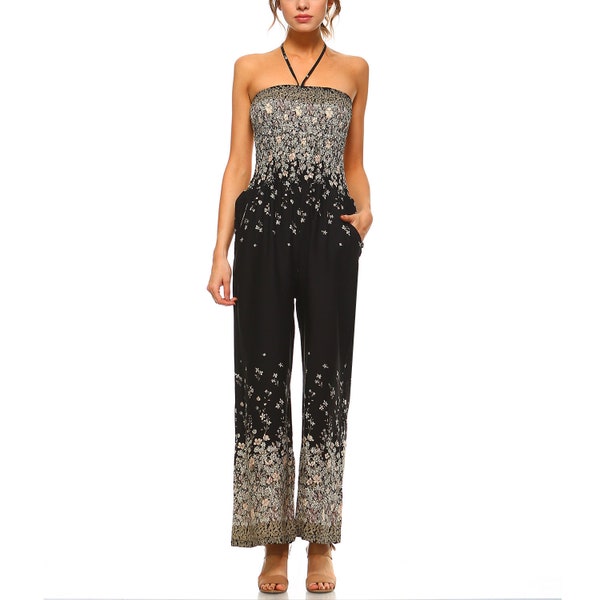 Casual Floral Pattern Halter Neck Jumpsuit