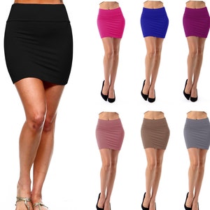 Women's Casual Stretchy Bodycon Pencil Mini Skirt Soft Rayon Spandex Material (15"~17" inches)