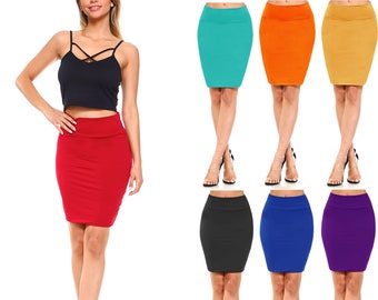 white stretch mini pencil skirt