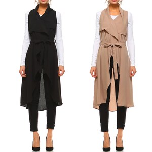 Women's Casual Duster Trench Vest Sleeveless Maxi Vest