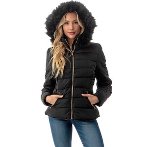 Fashionazzle Women's Short Puffer Coat With Removable Faux - Etsy