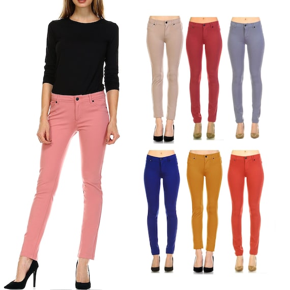 Women's Colored Stretchy Ponte Full Length Jeggings Pants 