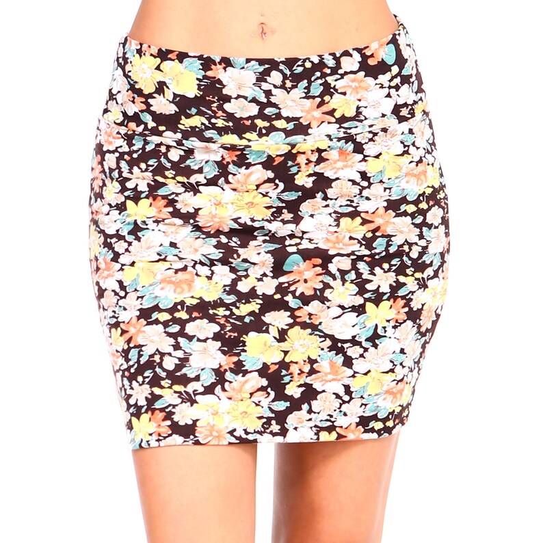 Fashionazzle Women/'s Casual Printed Cotton Stretchy Bodycon Pencil Mini Skirt