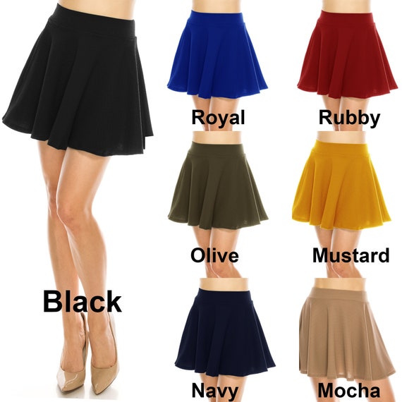 A.S Made in USA Womens Basic Versatile Stretchy Flared Skater Skirt