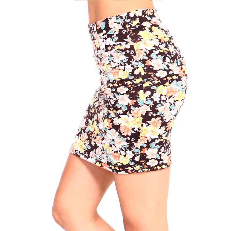 Fashionazzle Women/'s Casual Printed Cotton Stretchy Bodycon Pencil Mini Skirt