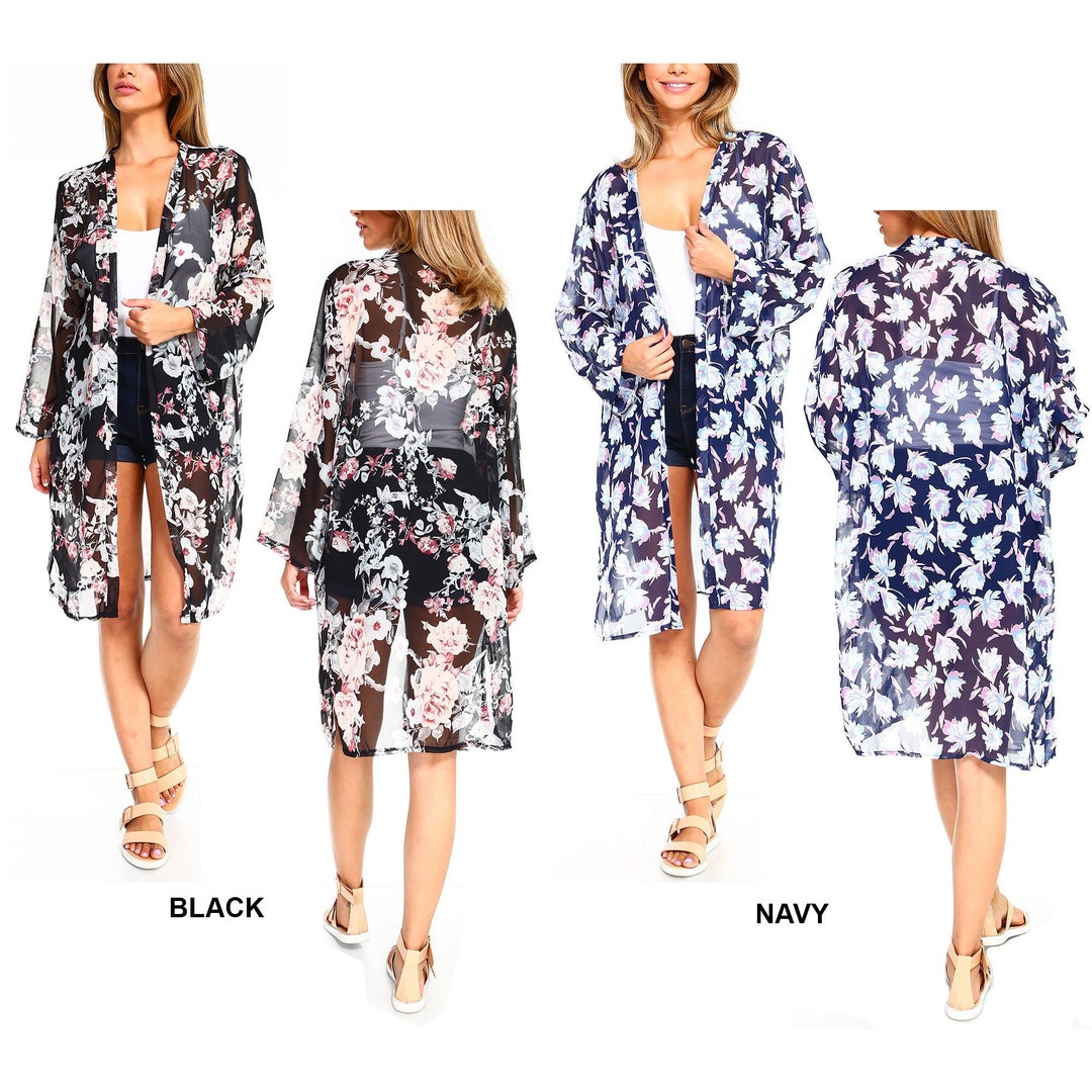 Women's Sheer Chiffon Blouse Loose Tops Kimono Cardigan - Etsy