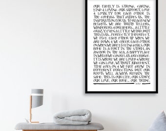 Family Mantra, Family Poster, Black and White Art, Minimalist Poster, Word Poster, Family Print, Scandinavian Print, Bus Roll, Tram Scroll