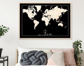 Lieux que nous aimons personnalisés, cadeau de mariage, cadeau d'anniversaire, carte du monde pour la maison, carte du monde, carte du monde pour la maison, cadeau de fiançailles, carte du monde personnalisée