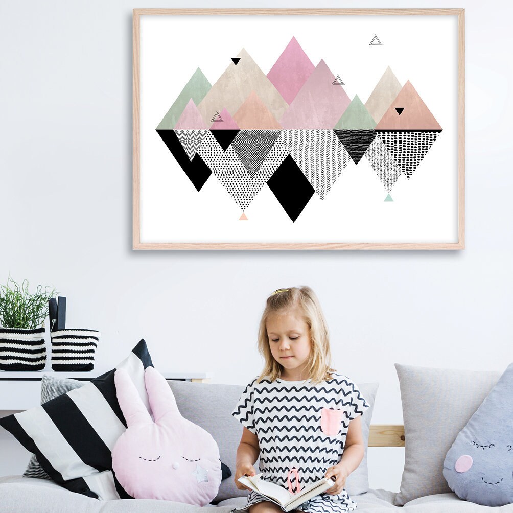 Geometric Mountain, Art Noir et Blanc, Affiche Minimaliste, Imprimé d'art Abstrait, Géométrique, Sca