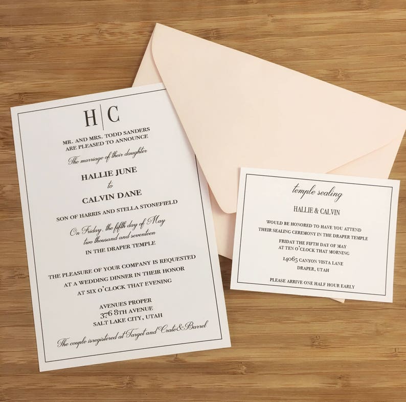 Printable Classic Monogram Wedding Invitation