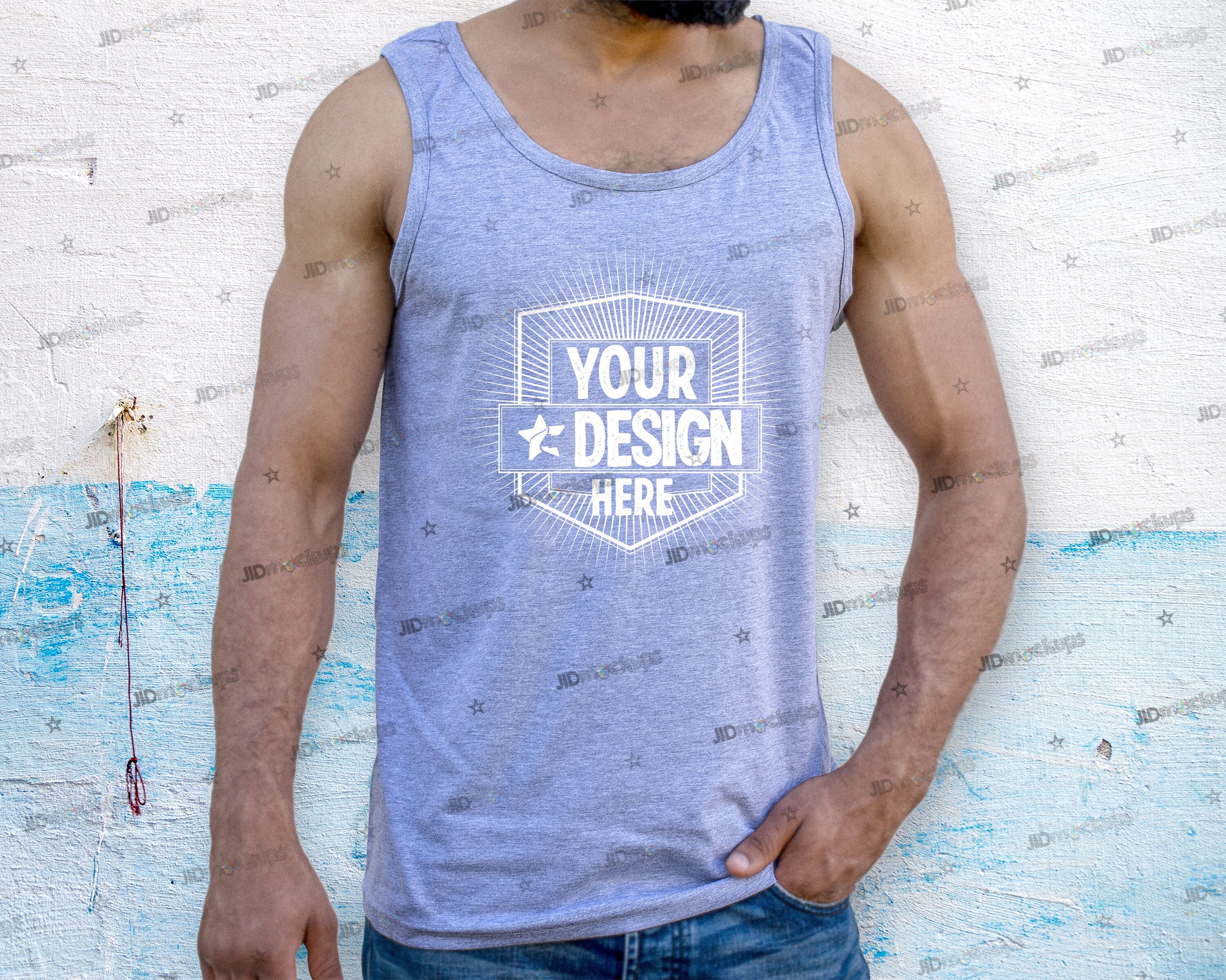 Download MOCKUP Gildan Mens Tank Top Male Modern GreyVest Beach | Etsy