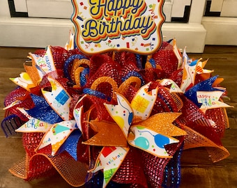 Happy Birthday Centerpieces, Birthday Mesh Centerpieces, Birthday Decorations, Happy Birthday, Centerpieces, Celebration Centerpieces