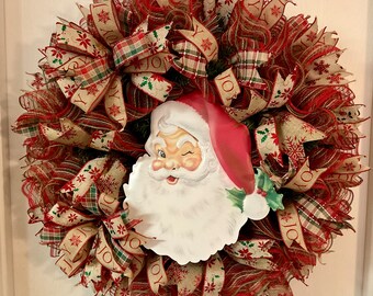 Christmas Wreath, Christmas Mesh Wreath, Santa Wreath, X-Mas Wreath, Evergreen Christmas Wreath, Merry Christmas Wreath