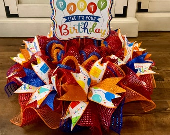 Happy Birthday Centerpieces, Birthday Mesh Centerpiece, Birthday Decorations, Mesh Centerpieces, Centerpieces, Celebration Centerpieces