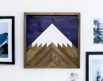 Rustic Mini Mountain Dark Blue Sky. Single Piece. Reclaimed Wood Wall Art. Wood Mountain. Mountain Wood Wall Art. Mountain Scene