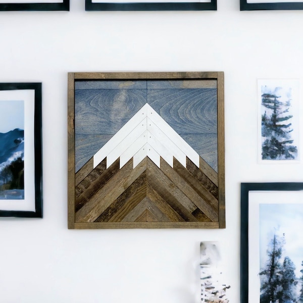 Rustic Mini Mountain Light Blue Sky. Single Piece. Reclaimed Wood Wall Art. Wood Mountain. Mountain Wood Wall Art. Mountain Scene