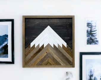 Rustic Mini Mountain Black Sky. Single Piece. Reclaimed Wood Wall Art. Wood Mountain. Mountain Wood Wall Art. Mountain Scene
