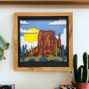 3D Layered Desert Canyon Sunset Scene. Laser Cut Art. Mountain Landscape. Reclaimed Wood Wall Art. 3D Wall Art. Outdoor Enthusiast Gifts